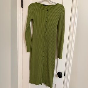 Zara Olive Long Sleeve Ribbed Dress